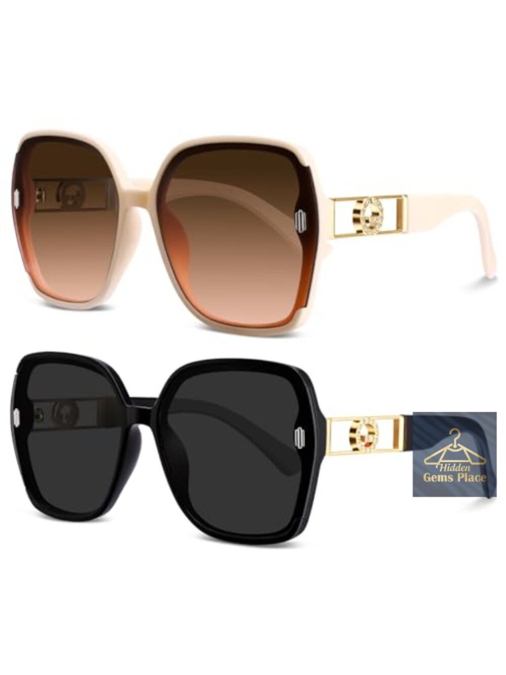 Retro 70s Oversized Sunglasses for Women Men 2 Pack UV Protection